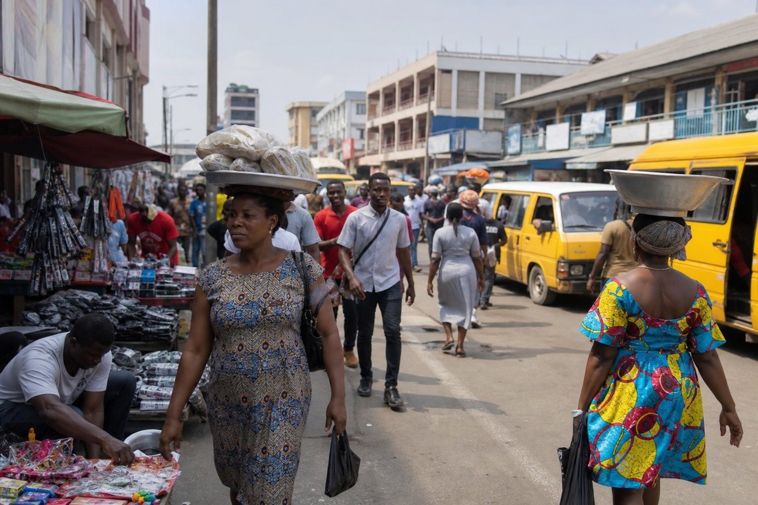 A vibrant street scene full of colour, life and everyday dignity
