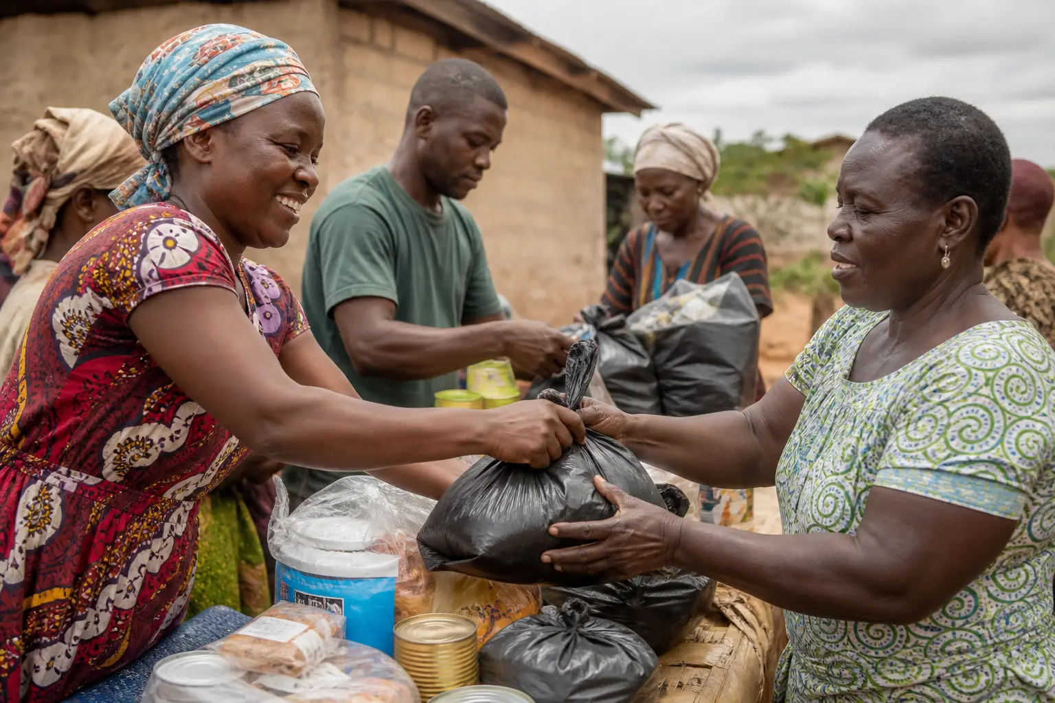 People packing goods together to send as donations to Ghana